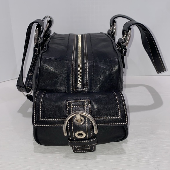 Coach Soho MIA Black Leather Satchel Purse Shoulder Bag With Side Pockets - Picture 7 of 15